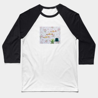 Rubber Chickens on Wallpaper Baseball T-Shirt